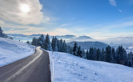 Photo for Tranquil snowy winter landscape in the Bregenz forest Mountains, Vorarlberg, Austria - Royalty Free Image