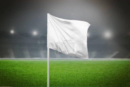 White corner flag in a soccer stadium with blank space, ideal for logo or brand promotion, emphasizing sports marketing