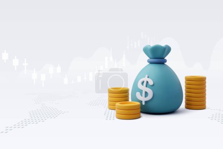 Illustration for 3D Vector Pouch Money bag and coins, Online payment, Business and finance concept. - Royalty Free Image