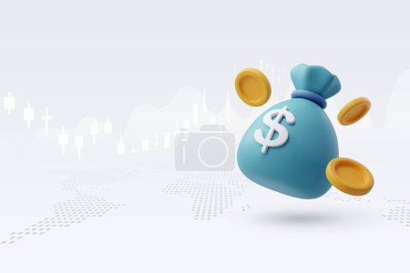 Illustration for 3D Vector Pouch Money bag and coins, Online payment, Business and finance concept. - Royalty Free Image
