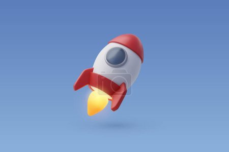 3d Vector Rocket upswing, Science, Startup, Space, business concept.