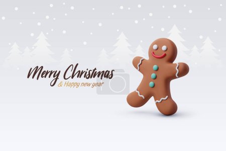 Illustration for 3d Vector Gingerbread man, Merry Christmas cookie or New Year greeting concept. - Royalty Free Image