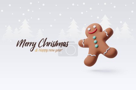 3d vecteur pain d'épice homme, biscuit de Noël joyeux ou concept de salutation Nouvel An.