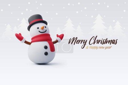 Téléchargez les illustrations : 3d vecteur bonhomme de neige mignon, bonhomme de neige joyeux Noël ou concept de salutation du Nouvel An. - en licence libre de droit