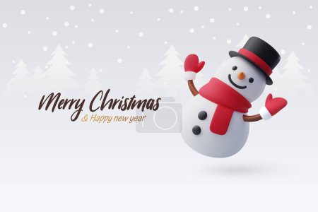 Téléchargez les illustrations : 3d vecteur bonhomme de neige mignon, bonhomme de neige joyeux Noël ou concept de salutation du Nouvel An. - en licence libre de droit