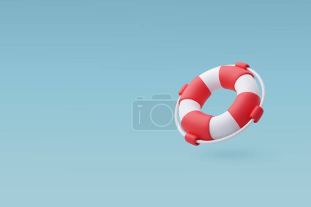 Téléchargez les illustrations : 3d Vector Red and White Life Rescue, Bouée de sauvetage. Voyage d'été, concept du temps pour voyager. - en licence libre de droit