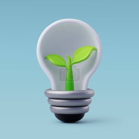 Illustration for 3d Vector Energy Saving Light Bulb, Green Energy, Clean Energy, Environmental Alternative Energy Concept. - Royalty Free Image