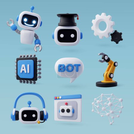 Ilustración de 3d icono vectorial de la IA en la ciencia y los negocios, la tecnología y el concepto de ingeniería. - Imagen libre de derechos