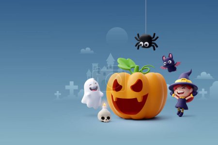 3d Vector of little adorable witch surprise with zero percent pay by installments on Halloween, Happy Halloween special offer concept.