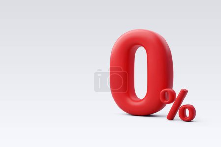 Illustration for 3d Vector Red zero percent or 0% special offer and discount. - Royalty Free Image