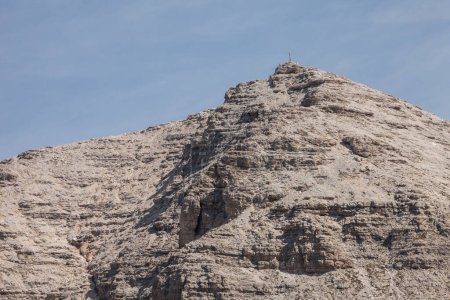 A wild isolated peak in the Puez group in Dolomites