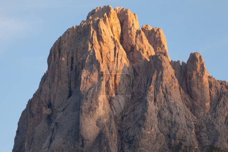 The northern side of Sasso Lungo at sunset from the Val Gardena area