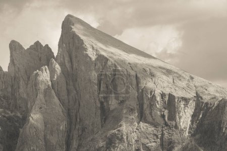Téléchargez les photos : Le côté ouest du mont Sasso Piatto depuis l'Alpe di Siusi dans les Dolomites - en image libre de droit