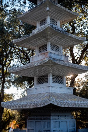 Pagodas in the Bacalhoa Buddha Eden oriental garden  in Portugal