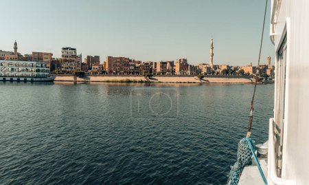 Photo for Tourists excursion boats on the Nile near Aswan, Travel Egypt Nile Cruise - Royalty Free Image