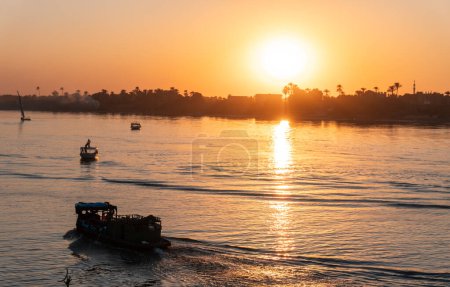 Nile River Landscape near Esna at sunset