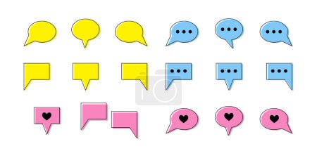 Illustration for Set of chat message colored line icons. Contour signs, symbols and buttons for online communication, dating site, virtual love, online messages. Chat bubbles, think clouds outline icons, line art. - Royalty Free Image