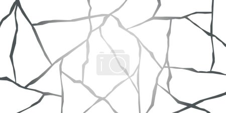 Silver kintsugi crack vector pattern on white background. Silver grey texture, broken marble luxury stone pattern effect. Wedding card template, invitation background, stylish fashion pattern or print