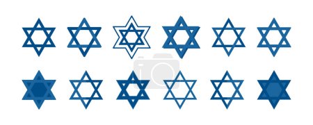 Star of David icons set. Blue David stars collection, Jewish sign symbol, decorative element for Hanukkah. Traditional Jewish Star hexagram.
