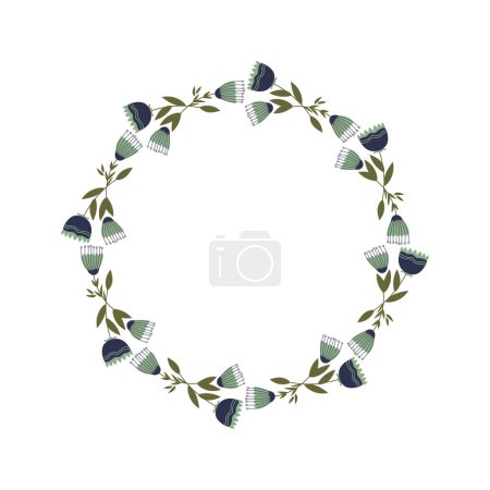 Illustration for Flower wreath, spring decorative border for photo or for text. Decorative element for Easter postcard or folk wedding invitation. Women's day, mother's day festive natural frame. Floral round frame. - Royalty Free Image