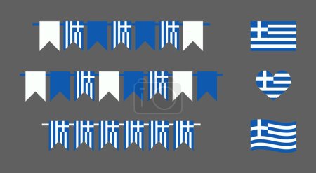 Ilustración de Greek symbols and decorative elements. National flag of Greece, traditional flag heart shape and festive pennants, party bunting flags. Independence Day In Greece - Imagen libre de derechos