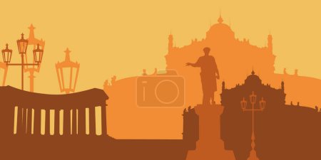 Illustration for Odessa silhouette. Odesa background, Ukrainian city by the sea. The main sights of Odessa. Skyline and landmarks silhouette, vector illustration. Odesa in popular silhouettes. - Royalty Free Image