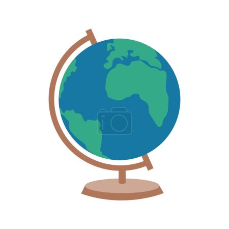 Illustration for Desktop globe illustration. School supply flat design. Office element - stationery and school supply. Back to school. Globe icon for geography lesson, world map. Planet Earth and the environment. - Royalty Free Image