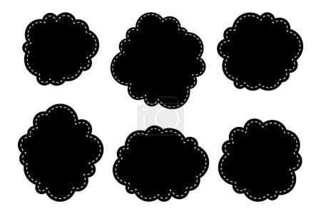 Illustration for Black dotted patches. Cute templates, place for text or photo frames. Set cloud patches with dashed line. Decorative vector elements isolated on white background. Cute sticky notes set. - Royalty Free Image