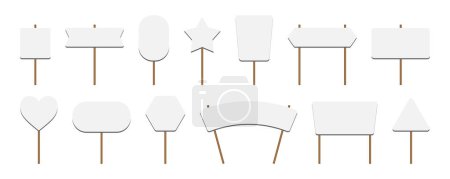 Picket sign set vector illustration, demonstration banner, protest placard. Vector picket banner frame. Flat empty boards with wood sticks, protest sign template. Blank demonstration banners set.
