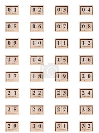 Foto de Calendario de madera, conjunto de fechas mes de septiembre 01-32, sobre un fondo blanco primer plano - Imagen libre de derechos