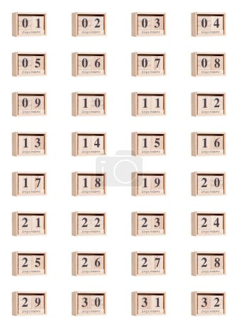 Foto de Calendario de madera, conjunto de fechas para el mes de septiembre 01-32, png sobre fondo transparente, blanco, primer plano - Imagen libre de derechos
