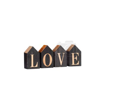 wooden cubes with the inscription Love on a white isolated background close-up