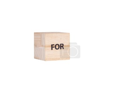 wooden cubes with the inscription For on a white isolated background close-up