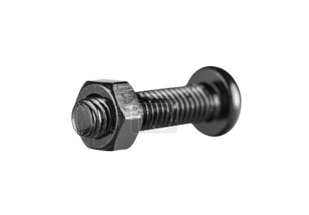 hex socket head screw with nut in black color on isolated white background close up