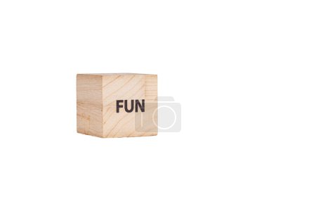 wooden cubes with the inscription Fun on a white isolated background close-up