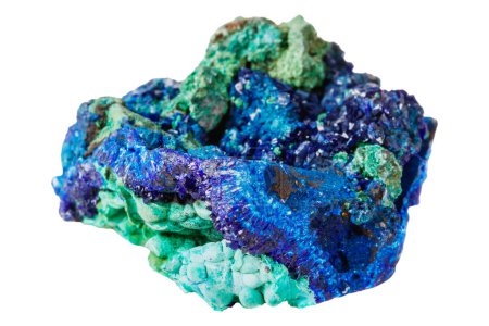 malachite mineral stone with azurite on white background close up