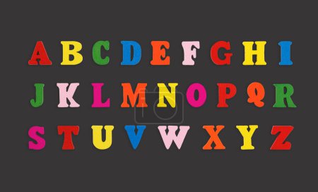 wooden letters of the English alphabet multi-colored on a grey background close-up