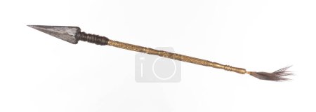 Photo for Medieval golden spear isolated on white background - Royalty Free Image