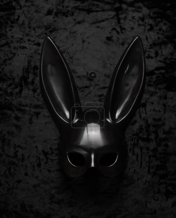 black rabbit mask on black velvet