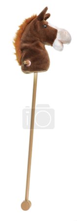 vintage horse toy on wooden stick isolated on white background