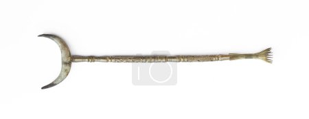 golden staff with horn isolated on white background