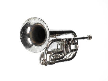 Foto de Vintage silver trumpet isolated on white background - Imagen libre de derechos