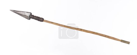 antique wooden spear isolated on white background