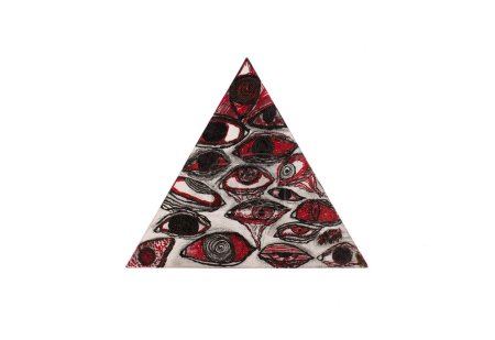 Téléchargez les photos : Triangle abstrait avec dessins d'yeux isolés sur fond noir - en image libre de droit