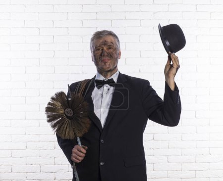 Photo for Portrait chimney sweep, brush for cleaning chimneys - Royalty Free Image
