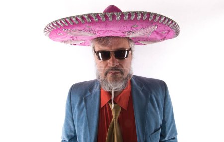 Photo for Portrait of mexican man in sombrero on a white background - Royalty Free Image