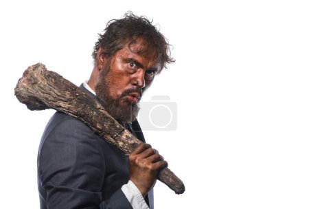 Photo for Caveman,ancient man businessman in suit - Royalty Free Image