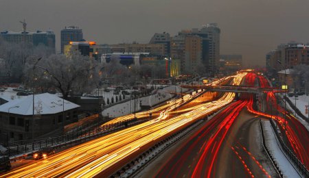 Kazakhstan, Almaty, Al Farabi street at night
