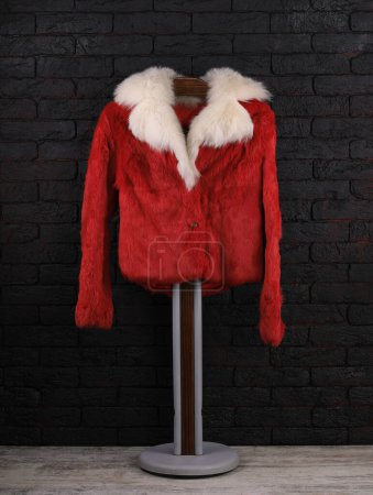 Téléchargez les photos : Manteau de fourrure rouge sur un cintre - en image libre de droit