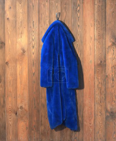 Téléchargez les photos : Manteau de fourrure bleu sur un cintre - en image libre de droit